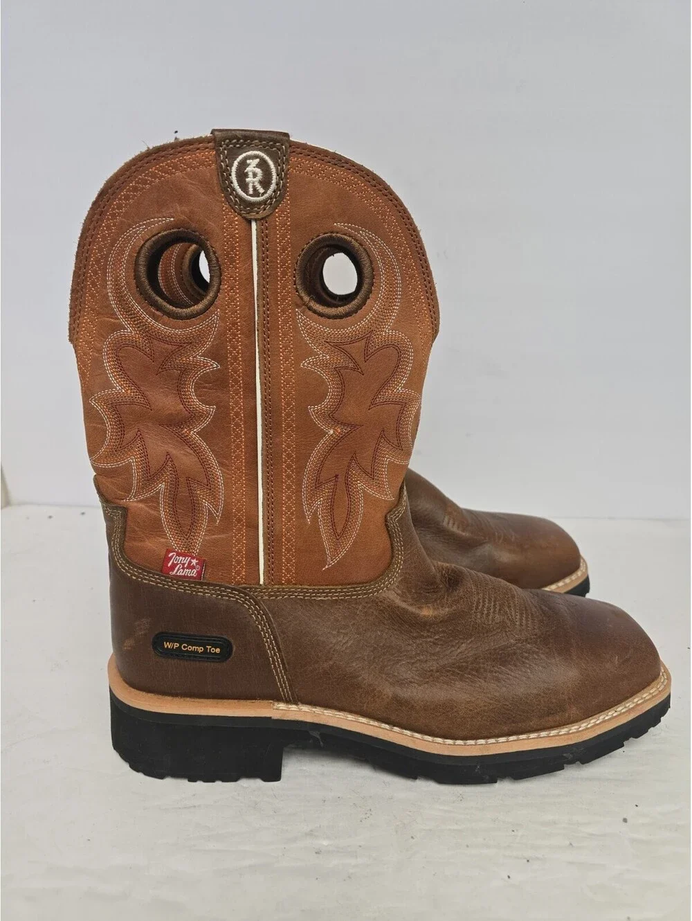 Tony Lama Men's RR3300 Composite Toe Cowboy Western Work Boot Brown Size 9.5EE